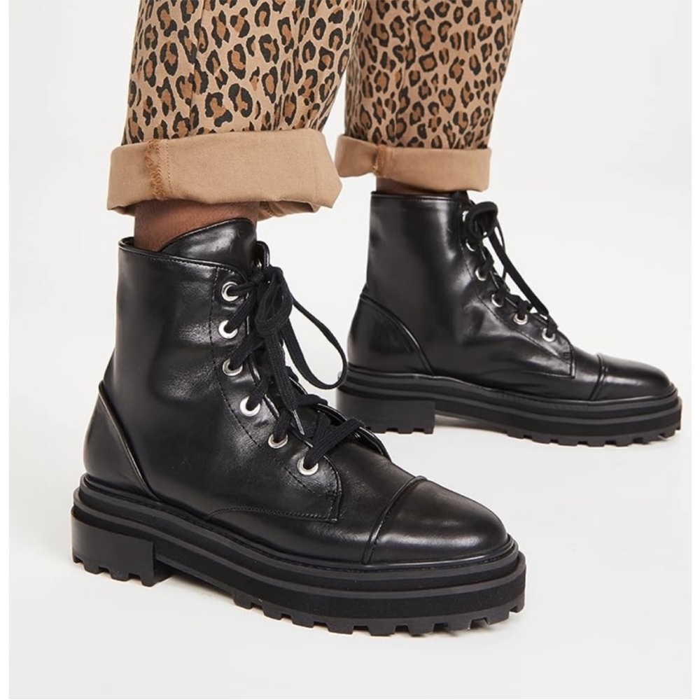 SCHUTZ Maylova Block Heel Leather Platform Combat Boots
